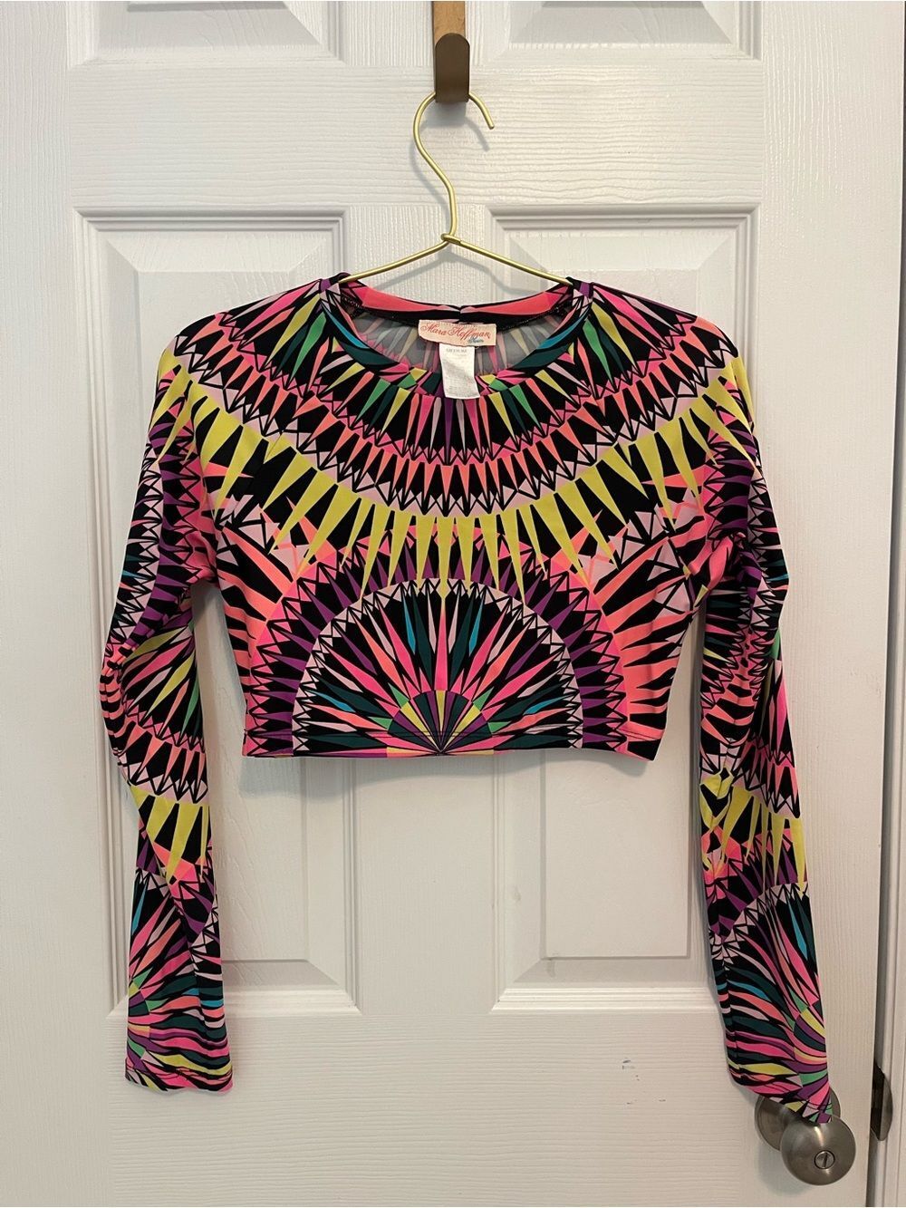 Mara Hoffman Swim Neon Geometric Long Sleeve Crop Rash Guard Top M - Picture 4 of 16